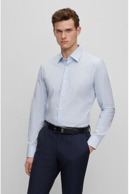 CAMISA SLIM FIT DE ALGODÓN ELÁSTICO A CUADROS HOMBRE