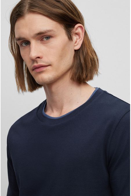 CAMISETA SLIM FIT DE ALGODÓN CON CUELLO DOBLE HOMBRE