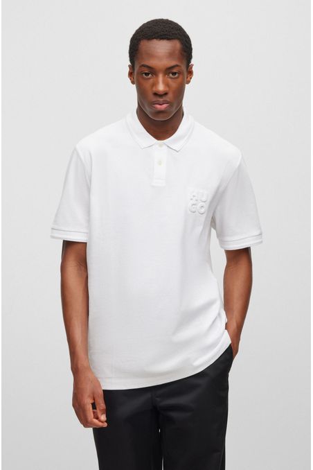 POLO REGULAR FIT DE ALGODÓN ELÁSTICO CON LOGO APILADO GRABADO HOMBRE
