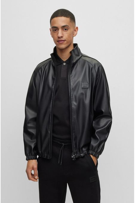 CHAQUETA RELAXED FIT EN PIEL SINTÉTICA CON LOGO HOMBRE