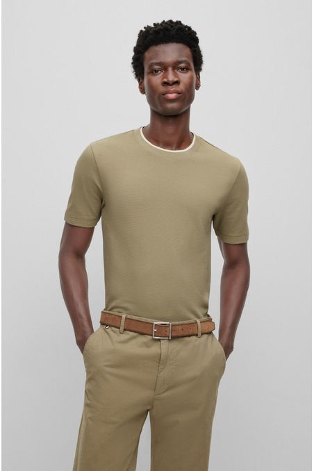 CAMISETA SLIM FIT DE ALGODÓN CON CUELLO DOBLE HOMBRE