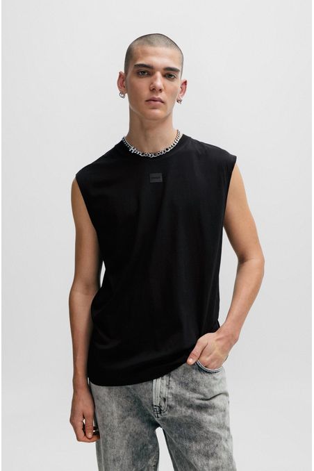 CAMISETA REGULAR FIT SIN MANGAS EN PUNTO DE ALGODÓN HOMBRE