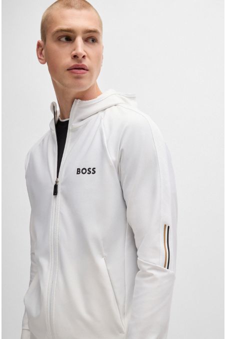 HOODIE REGULAR FIT CON CREMALLERA BOSS X MATTEO BERRETTINI CON ILUSTRACIÓN A RAYAS DE LA MARCA HOMBRE