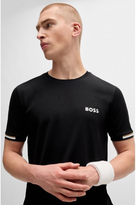 CAMISETA BOSS X MATTEO BERRETTINI CAMISETA DE TEJIDO DE REJILLA CON DISEÑO DE RAYAS HOMBRE