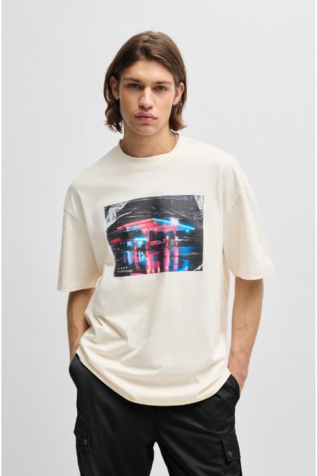CAMISETA OVERSIZED FIT HUGO X RB DE PUNTO DE ALGODÓN CON ESTAMPADO HOMBRE