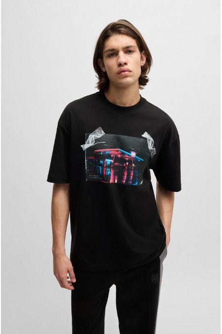 CAMISETA OVERSIZED FIT HUGO X RB DE PUNTO DE ALGODÓN CON ESTAMPADO HOMBRE