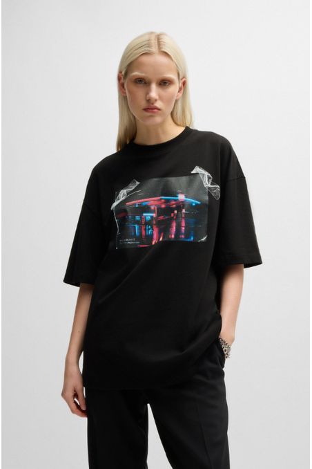 CAMISETA OVERSIZED FIT HUGO X RB DE PUNTO DE ALGODÓN CON ESTAMPADO HOMBRE