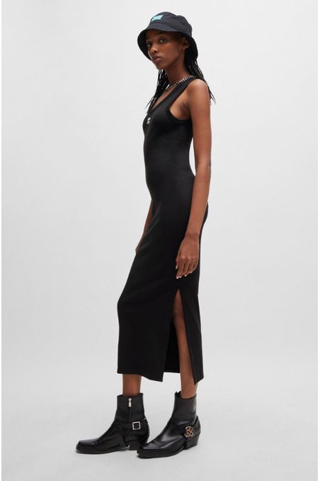 VESTIDO LARGO SLIM FIT EN PUNTO ELÁSTICO CON LOGO MUJER