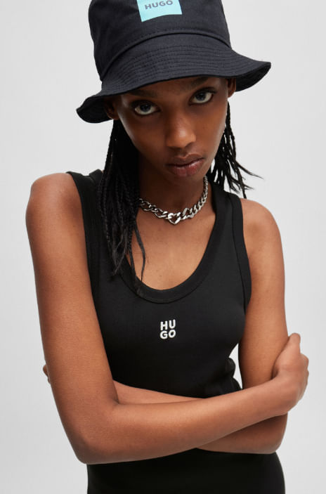 VESTIDO LARGO SLIM FIT EN PUNTO ELÁSTICO CON LOGO MUJER