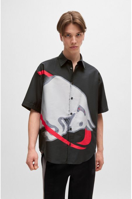 CAMISA OVERSIZED FIT HUGO X RB CON ESTAMPADO HOMBRE