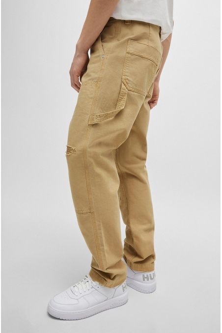 PANTALONES DE LONA DE ALGODÓN CON DETALLES DESGASTADOS HOMBRE