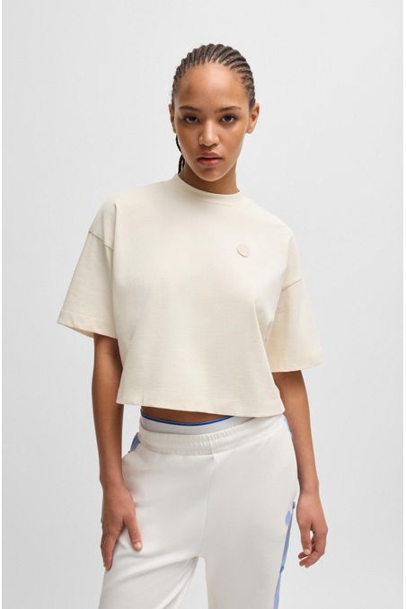 TOP RELAXED FIT EN PUNTO DE ALGODÓN CON INSIGNIA DE LOGO MUJER