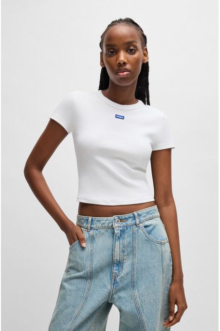 CROP TOP SLIM FIT DE ALGODÓN ELÁSTICO CON ETIQUETA CON LOGO MUJER