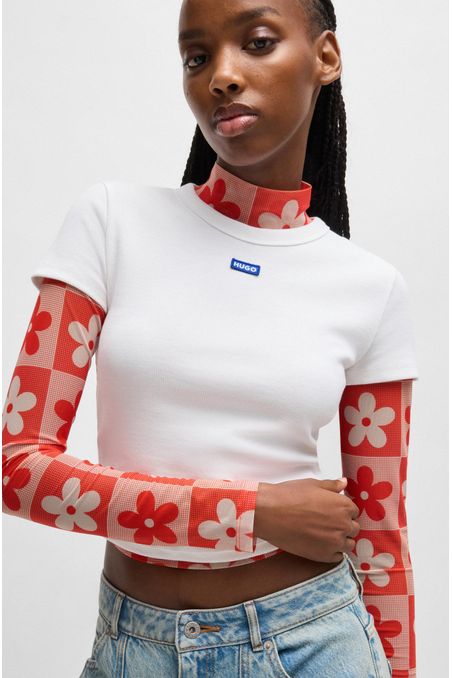 CROP TOP SLIM FIT DE ALGODÓN ELÁSTICO CON ETIQUETA CON LOGO MUJER