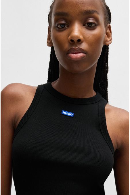 CAMISETA TOP SLIM FIT DE ALGODÓN ELÁSTICO CON LOGO MUJER