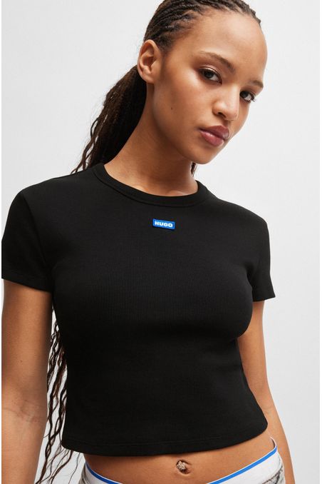 CROP TOP SLIM FIT DE ALGODÓN ELÁSTICO CON ETIQUETA CON LOGO MUJER