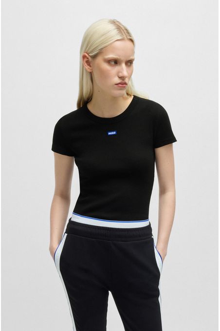 CAMISETA TOP SLIM FIT DE ALGODÓN ELÁSTICO CON LOGO MUJER