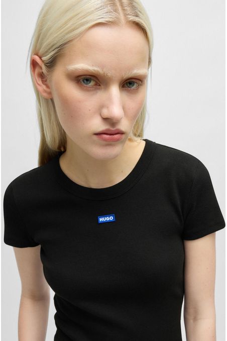 CAMISETA TOP SLIM FIT DE ALGODÓN ELÁSTICO CON LOGO MUJER