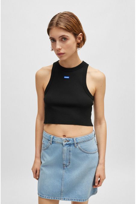 CAMISETA CROP TOP SLIM FIT DE TIRANTES DE ALGODÓN ELÁSTICO CON LOGO MUJER