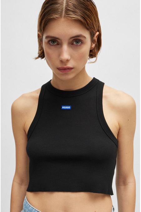CAMISETA CROP TOP SLIM FIT DE TIRANTES DE ALGODÓN ELÁSTICO CON LOGO MUJER