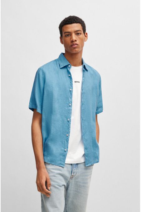 CAMISA REGULAR FIT DE LONA DE LINO HOMBRE