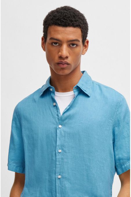 CAMISA REGULAR FIT DE LONA DE LINO HOMBRE