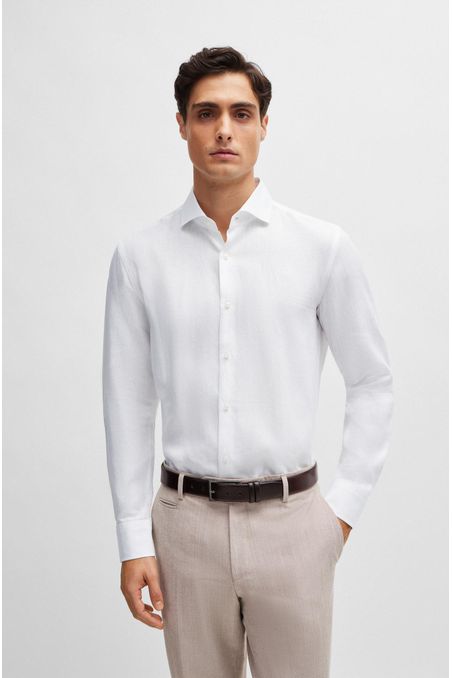CAMISA SLIM FIT DE LINO CON CUELLO ITALIANO HOMBRE