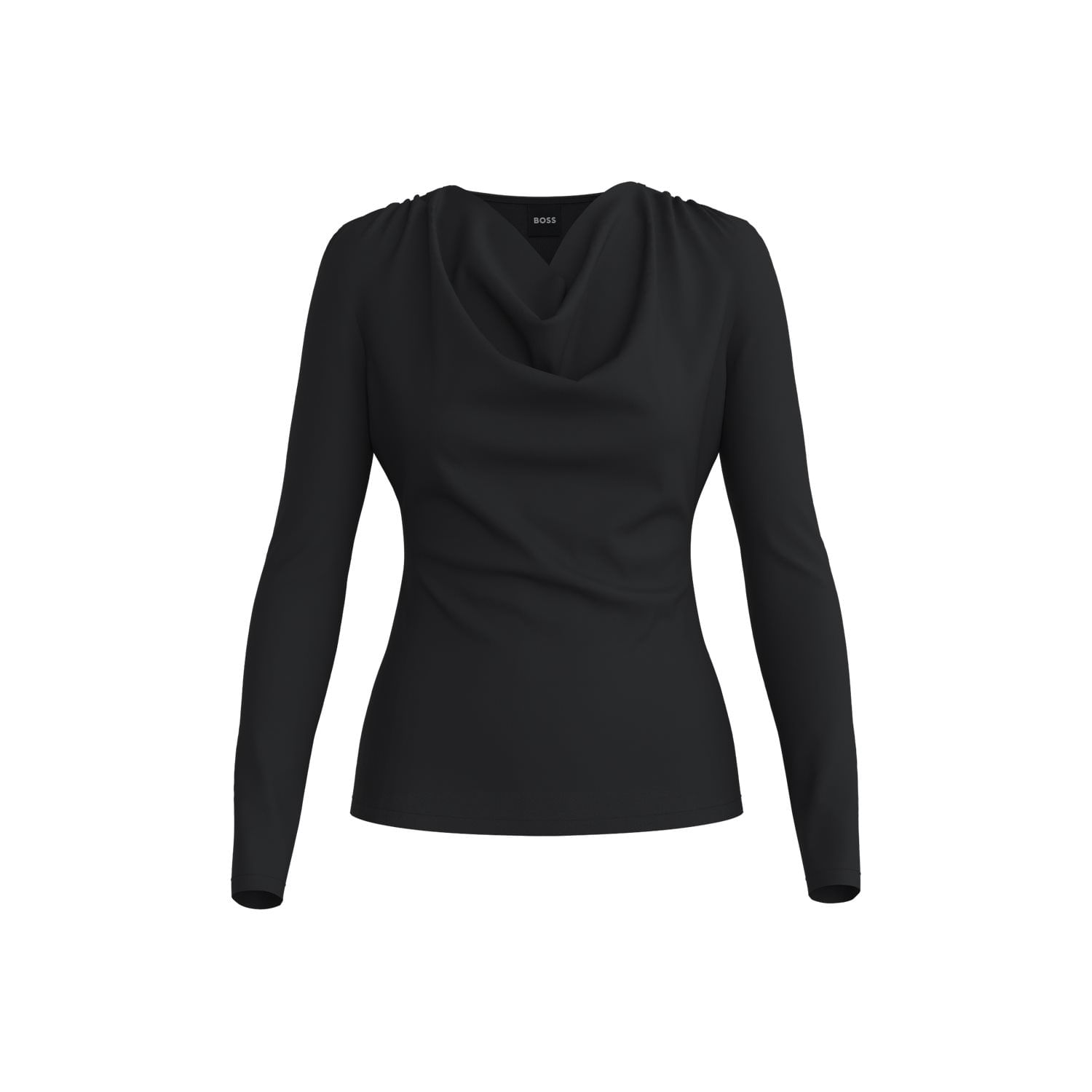 BLUSA DE MANGA LARGA EN CREPÉ ELÁSTICO CON ESCOTE DRAPEADO MUJER