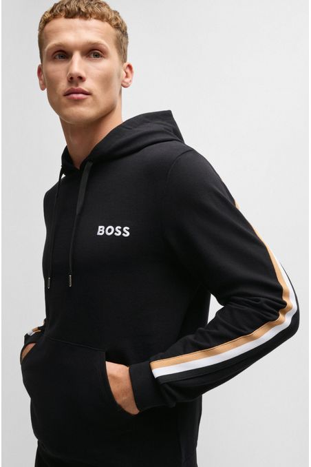 HOODIE CON CAPUCHA REGULAR FIT EN ALGODÓN PERCHADO CON CINTA DE RAYAS DE LA MARCA HOMBRE