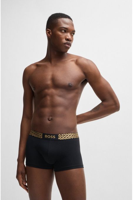 PAQUETE DE TRES BOXER CORTO EN ALGODÓN ELÁSTICO CON MONOGRAMAS EN LAS CINTURAS HOMBRE