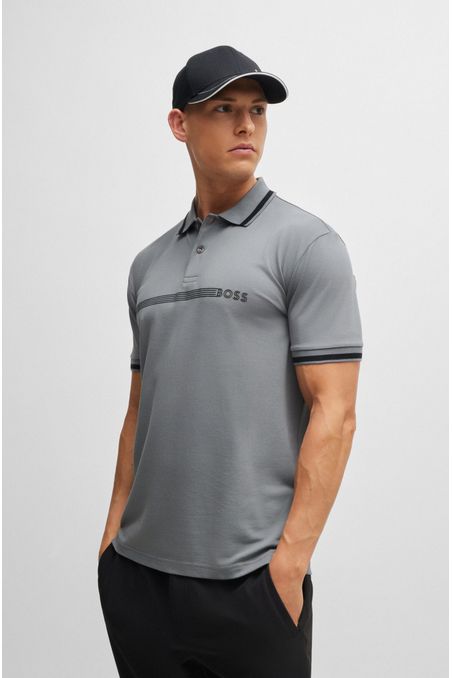 POLO REGULAR FIT DE ALGODÓN CON RAYAS Y LOGO HOMBRE
