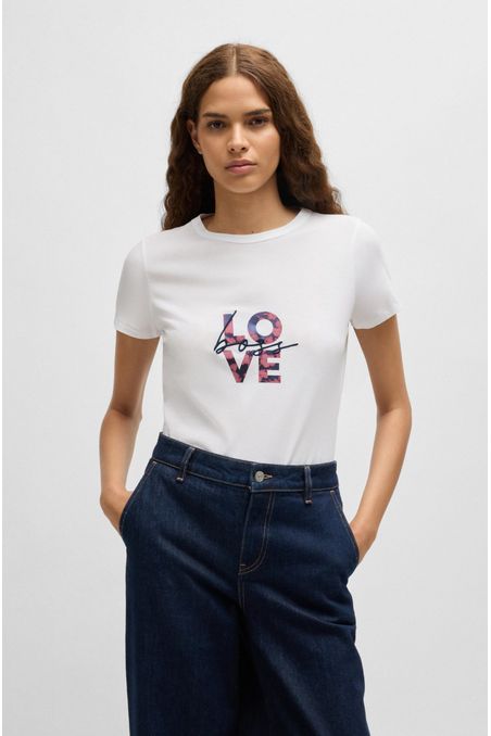 CAMISETA TOP REGULAR FIT DE PUNTO DE ALGODÓN CON LOGO DE DISEÑO DE TEMPORADA MUJER