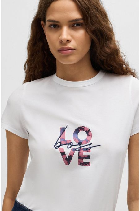 CAMISETA TOP REGULAR FIT DE PUNTO DE ALGODÓN CON LOGO DE DISEÑO DE TEMPORADA MUJER