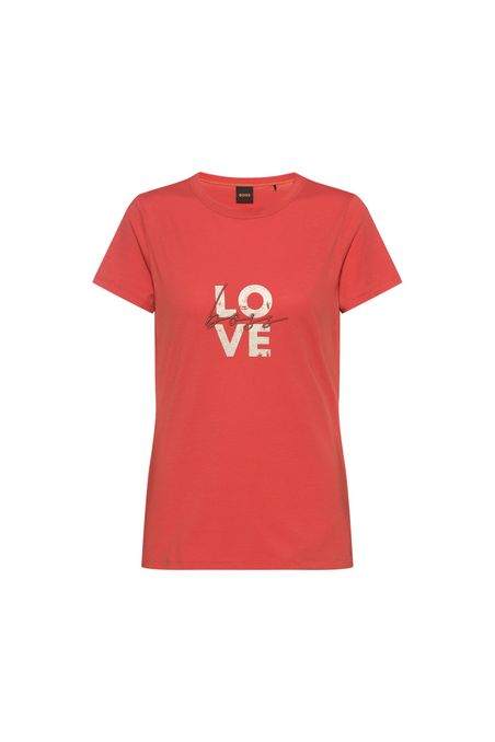 CAMISETA TOP REGULAR FIT DE PUNTO DE ALGODÓN CON LOGO DE DISEÑO DE TEMPORADA MUJER