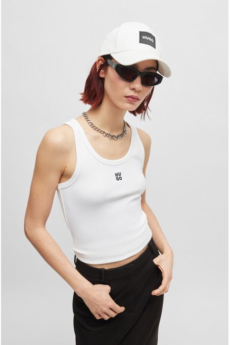 CAMISETA TOP SLIM FIT SIN MANGAS Y CUELLO REDONDO EN ALGODÓN CON LOGO MUJER