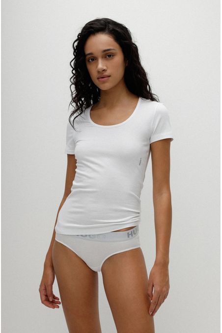 PAQUETE DE DOS CAMISETAS INTERIORES CUELLO REDONDO REGULAR FIT DE ALGODÓN ELÁSTICO CON LOGOS MUJER Blanco 50469660100