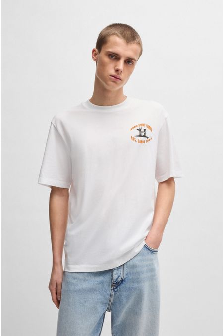 CAMISETA REGULAR FIT DE PUNTO DE ALGODÓN CON ILUSTRACIÓN DE SURF HOMBRE
