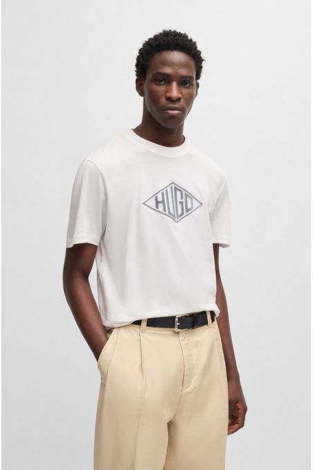 CAMISETA REGULAR FIT DE PUNTO DE ALGODÓN CON BORDADO DE LOGO GEOMÉTRICO HOMBRE