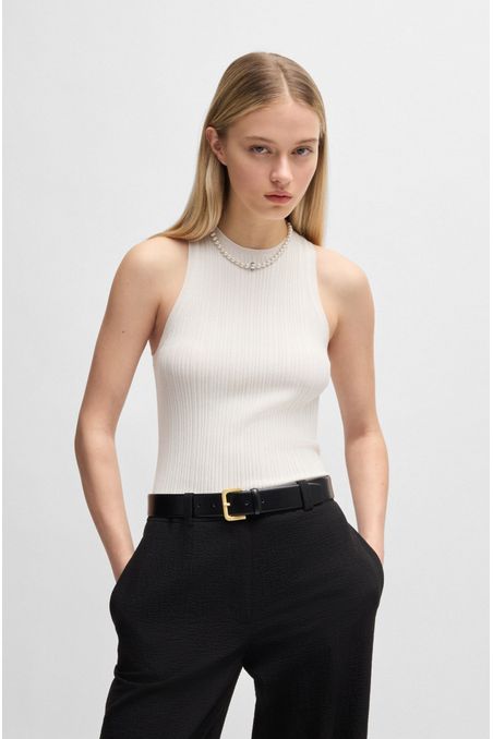 TOP SLIM FIT SIN MANGAS CON ESPALDA CRUZADA EN TEJIDO DE CREPÉ DE CANALÉ MUJER