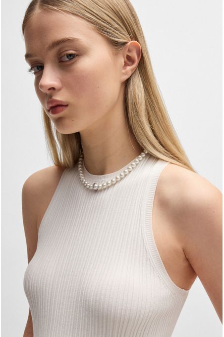 TOP SLIM FIT SIN MANGAS CON ESPALDA CRUZADA EN TEJIDO DE CREPÉ DE CANALÉ MUJER