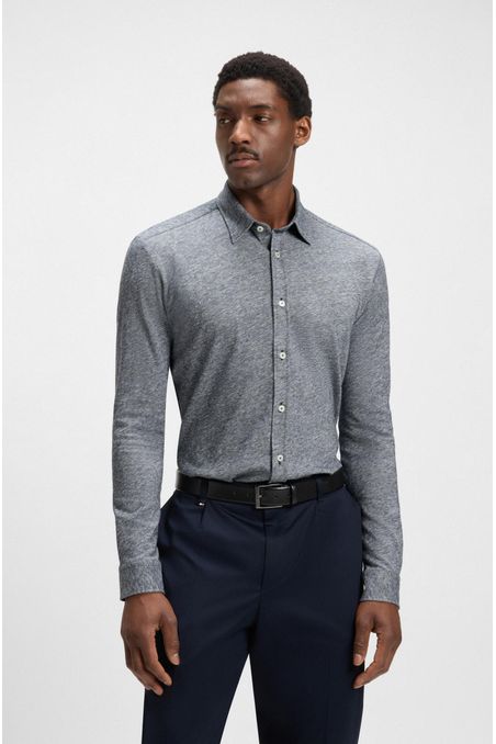 Camisa slim fit de punto flameado de algodón y lino