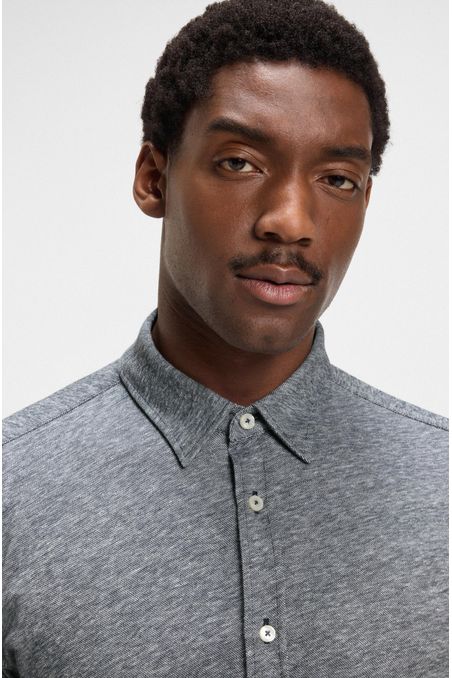 Camisa slim fit de punto flameado de algodón y lino