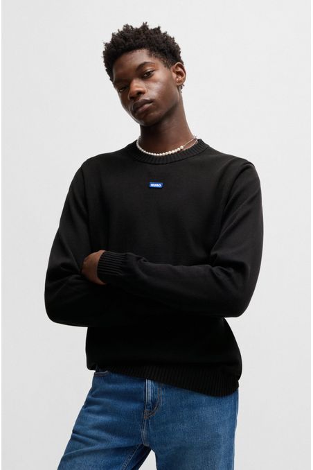 SACO REGULAR FIT DE PUNTO DE ALGODÓN CON ETIQUETA CON LOGO AZUL HOMBRE