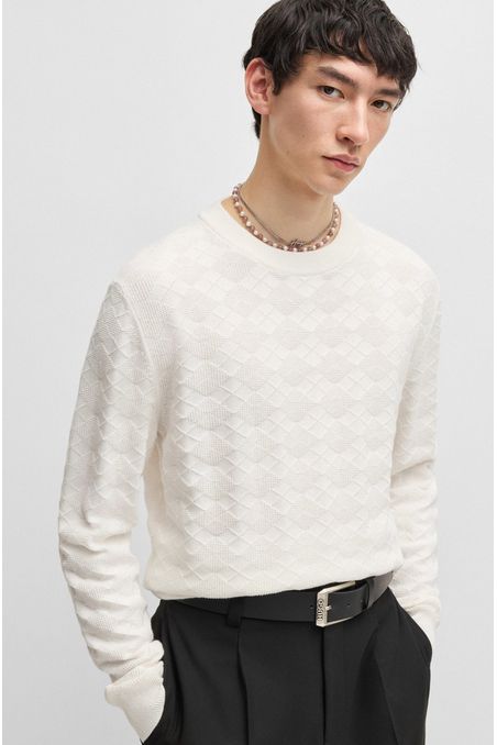 SACO RELAXED FIT DE ALGODÓN CON DISEÑO ROMBOIDAL TONAL HOMBRE