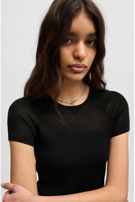 TOP DE PUNTO DE CANALÉ SLIM FIT CON PANELES TRANSPARENTES Y CADENA CON LOGO MUJER