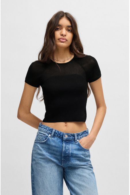 TOP DE PUNTO DE CANALÉ SLIM FIT CON PANELES TRANSPARENTES Y CADENA CON LOGO MUJER