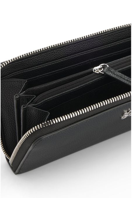 CARTERA DE PIEL SINTÉTICA CON CREMALLERA ENVOLVENTE Y LOGO APILADO BILLETERA MUJER Negro 50547912001