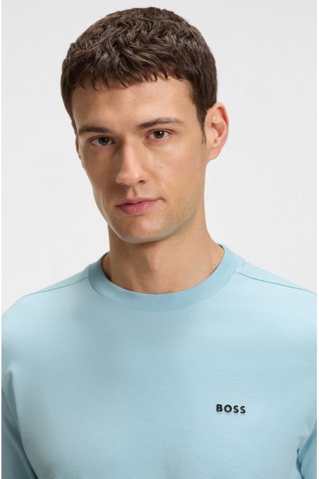 CAMISETA DE ALGODÓN ELÁSTICO CON LOGO EN CONTRASTE PLAYERA REGULAR FIT HOMBRE