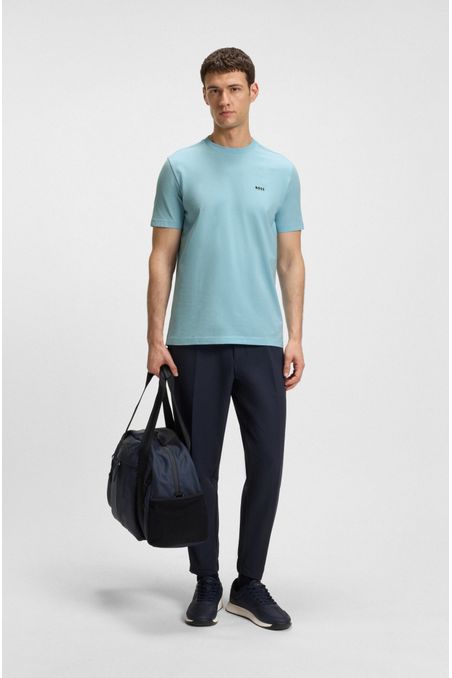 CAMISETA DE ALGODÓN ELÁSTICO CON LOGO EN CONTRASTE PLAYERA REGULAR FIT HOMBRE