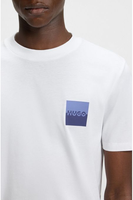 CAMISETA DE PUNTO DE ALGODÓN CON ESTAMPADO DE LOGO EN DOS PARTES PLAYERA REGULAR FIT HOMBRE
